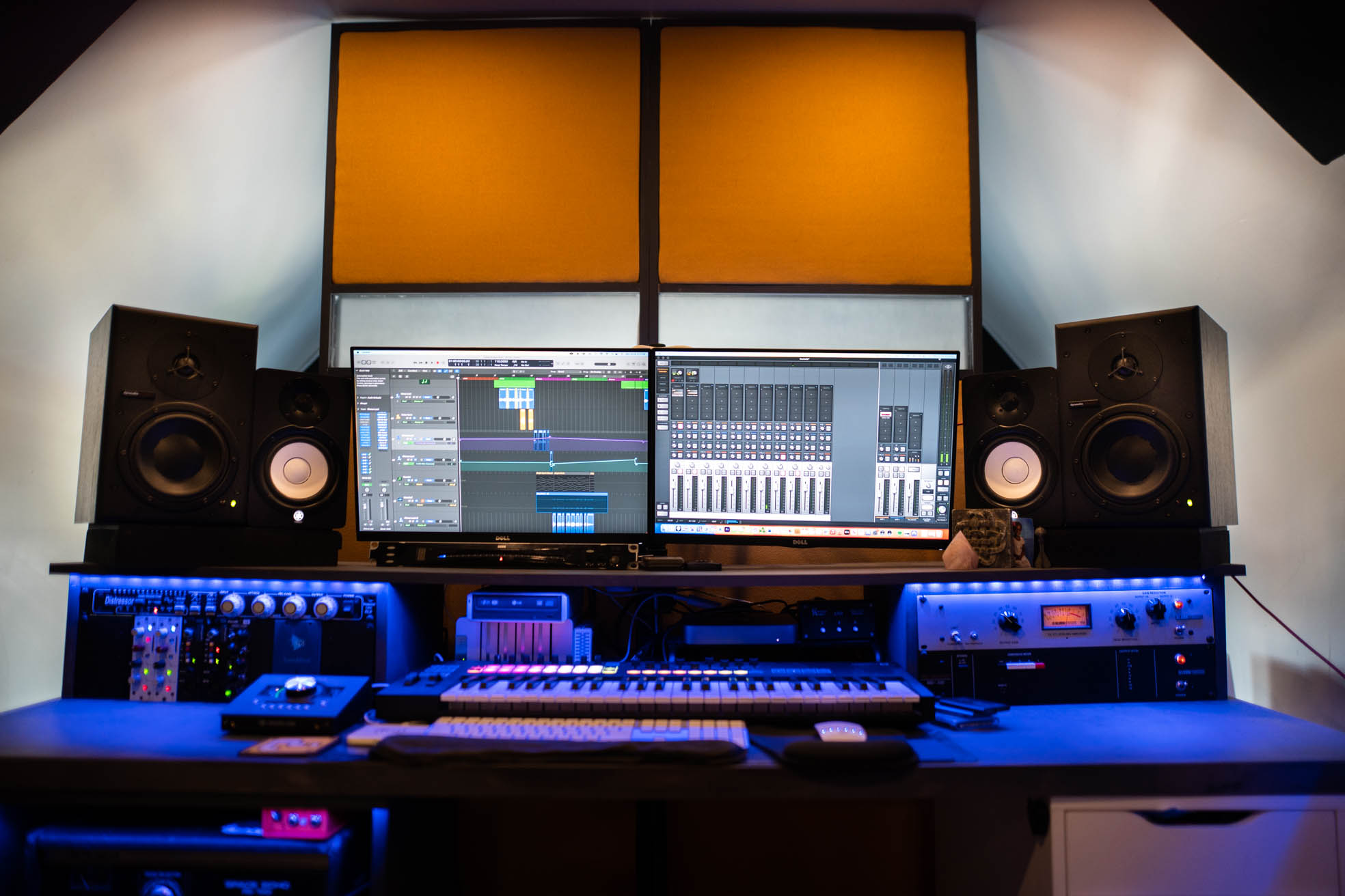 Morph Productions recording studio with outboard gear and instruments